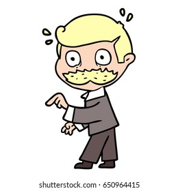 caricaturista con bigote planteando un punto