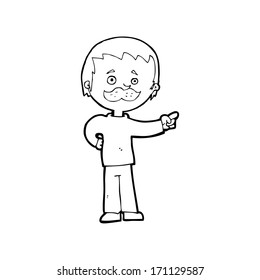 cartoon man with mustache pointing