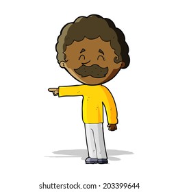 cartoon man with mustache pointing