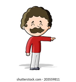 cartoon man with mustache pointing
