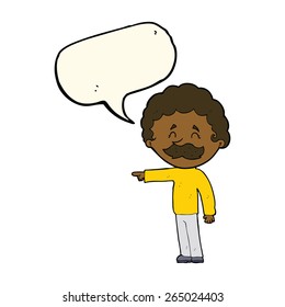 caricaturista con bigote apuntando con burbuja de habla