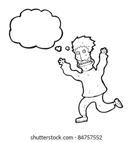 cartoon man with mustache running scared