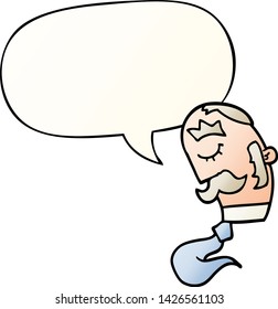 cartoon man with mustache with speech bubble in smooth gradient style