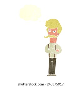 cartoon man with mustache with speech bubble