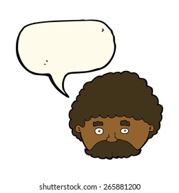 cartoon man with mustache with speech bubble