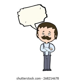 caricaturista con bigote con burbuja de habla