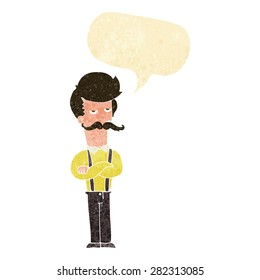 caricaturista con bigote con burbuja de habla