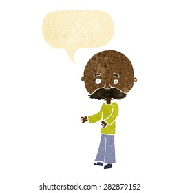 cartoon man with mustache with speech bubble