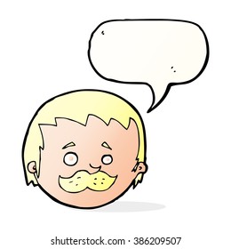cartoon man with mustache with speech bubble
