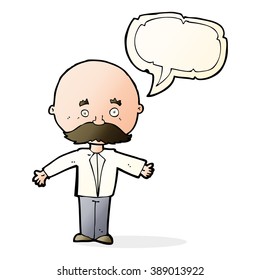 caricaturista con bigote con burbuja de habla