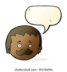cartoon man with mustache with speech bubble