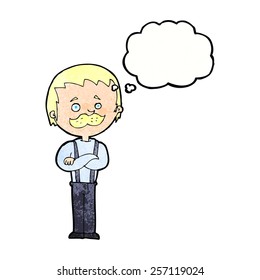 Cartoon-Mann mit Schnurrbart mit Gedankenblase