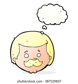 caricaturista con bigote con burbuja de pensamiento