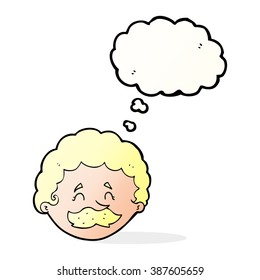 caricaturista con bigote con burbuja de pensamiento