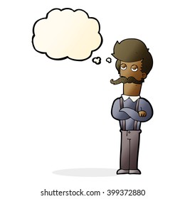 cartoon man with mustache with thought bubble