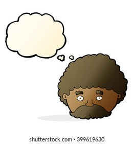 cartoon man with mustache with thought bubble
