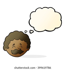 caricaturista con bigote con burbuja de pensamiento