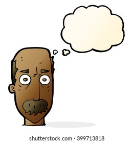 cartoon man with mustache with thought bubble
