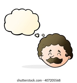 caricaturista con bigote con burbuja de pensamiento