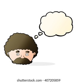 caricaturista con bigote con burbuja de pensamiento