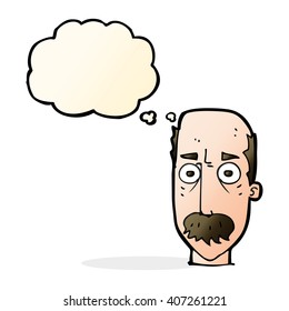 cartoon man with mustache with thought bubble