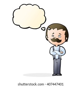 caricaturista con bigote con burbuja de pensamiento