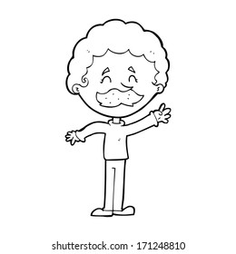 cartoon man with mustache waving