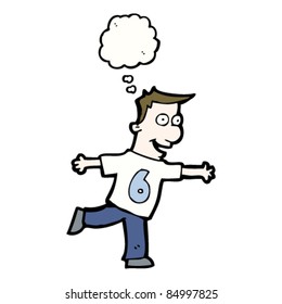 cartoon man in number six shirt thinking