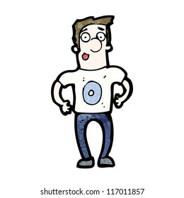 cartoon man in number zero shirt