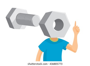 Cartoon of man with nut head and screw