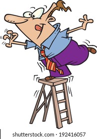 cartoon man on a ladder reaching