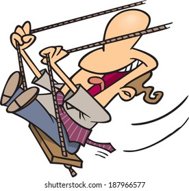 cartoon man on a swing