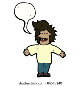 cartoon man with open arms and speech bubble