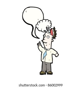 cartoon man with open head and steam coming out