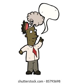 cartoon man with overheated brain