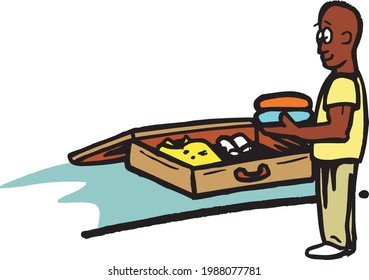 cartoon of a man packing his cloths