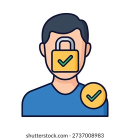 A cartoon man with a padlock on his mouth and a verified checkmark