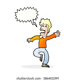 hombre de caricatura en pánico con burbuja de habla