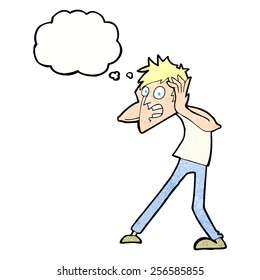 cartoon man panicking with thought bubble