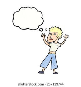 cartoon man panicking with thought bubble