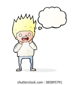 cartoon man panicking with thought bubble