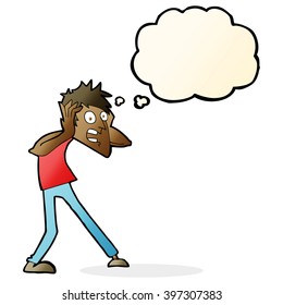 cartoon man panicking with thought bubble