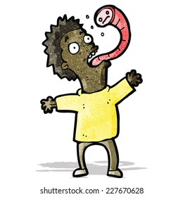 cartoon man with parasitic worm