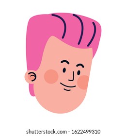 cartoon man with pink hair icon over white background, vector illustration