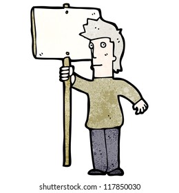 caricaturista con pancarta
