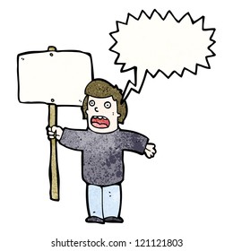 caricaturista con pancarta