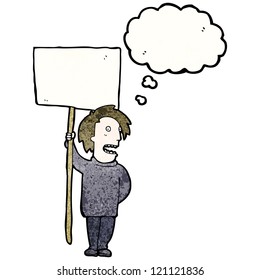 cartoon man with placard