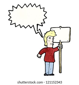 cartoon man with placard