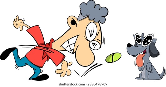 cartoon man play with puppy vector illustration.