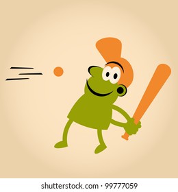 cartoon man is playing baseball